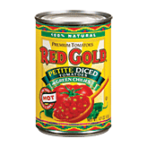Red Gold Tomatoes Petite Diced Hot w/Green Chilies English Label 14.5 ounce