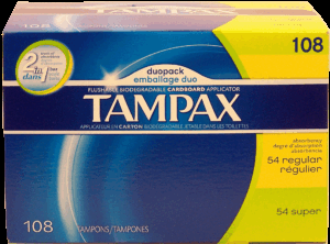 Tampax duopack 54 regular absorbency and 54 super absorbency tampons, cardboard applicator 108 count