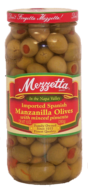 Mezzetta imported spanish manzanilla olives with minced pimento 10 ounce
