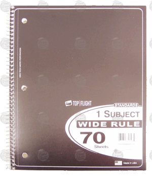 Top Flight 1 subject wide rule notebook, 70 sheets, 10.5in x 8in 1 count