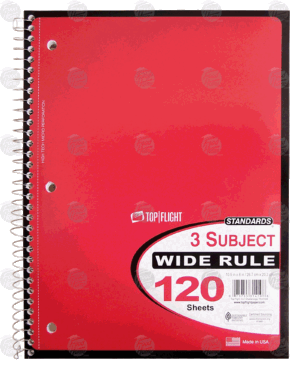 Top Flight Standards 3 subject wide rule notebook, 120 sheets, 10.5in x 8in 1 count