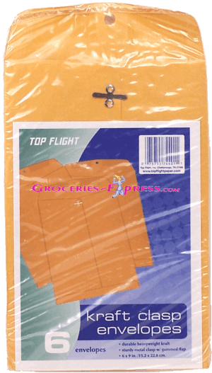 Top Flight kraft clasp envelopes, durable heavyweight, 6 x 9 in. 6 pack