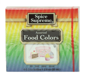 Spice Supreme food colors, 4 bottles, assorted 1.2 fluid ounce