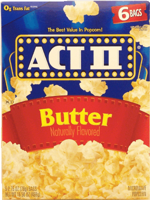 Act II butter flavor microwave popcorn, 6-pack, 100% whole grain 16.5 ounce