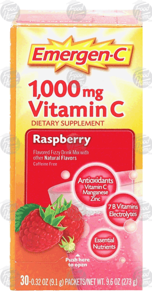 Emergen-C vitamin c 1,000-mg dietary supplement, raspberry flavored fizzy drink mix packets 30 count