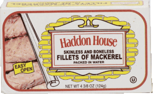 Haddon House skinless and boneless fillets of mackerel packed in water 124 gram