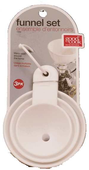 Good Cook funnel set, 3 sizes on ring, plastic 3 count