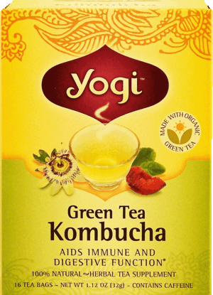 Yogi Green Tea Kombucha herbal tea supplement aids immune and digestive function, contains caffeine, 16-bags 1.12 ounce