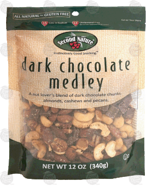 Second Nature dark chocolate medley; dark chocolate, almonds, cashews, and pecans 12 ounce