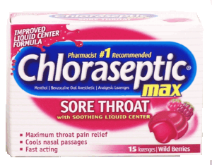 Chloraseptic sore throat lozenges with soothing liquid center, wild berries flavor 15 count