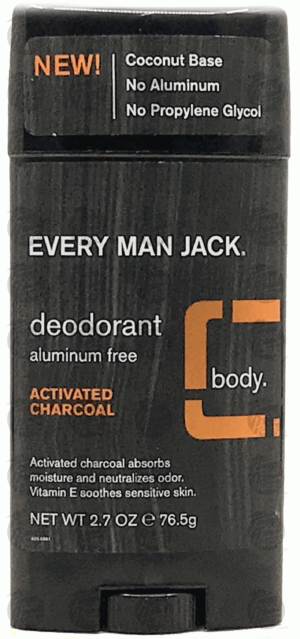 Every Man Jack body deodorant stick, activated charcoal, aluminum free 2.7 ounce