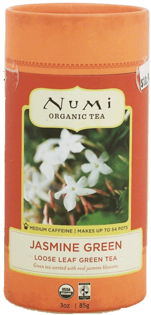 Numi jasmine green loose leaf tea, medium caffeine, makes up to 54 pots 3 ounce