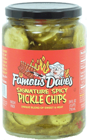 Famous Dave's Signature spicy pickle chips, unique blend of sweet & heat 24 fluid ounce