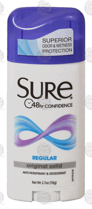 Sure anti-perspirant & deodorant, original solid, regular scent 2.7 ounce
