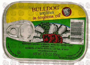 Bull Dog sardines in soybean oil 3.75 ounce