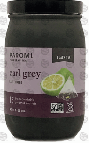 Paromi Tea earl grey full leaf tea, caffeinated, 15 biodegradable pyramid sachets 1.6 ounce