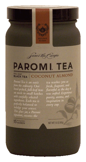 Paromi Tea coconut almond black tea, full leaf, 15-sachets 1.6 ounce