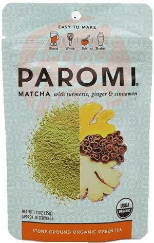 Paromi Tea matcha with termeric, ginger & cinnamon stone-ground organic grreen tea 1.23 ounce