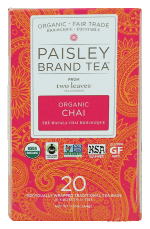 Paisley Tea Co. two leaves tea company organic chai, 20-tea bags 1.55 ounce