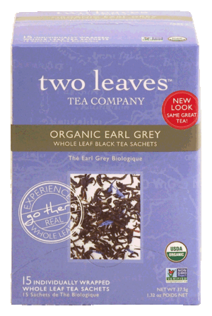 Two Leaves Tea Company organic earl grey whole leaf black tea, 15-sachets 1.32 ounce